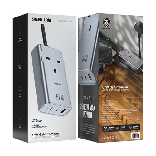 چند راهی گرین لاین مدل Green Lion 67W GaN Premium — توان ۶۷ وات