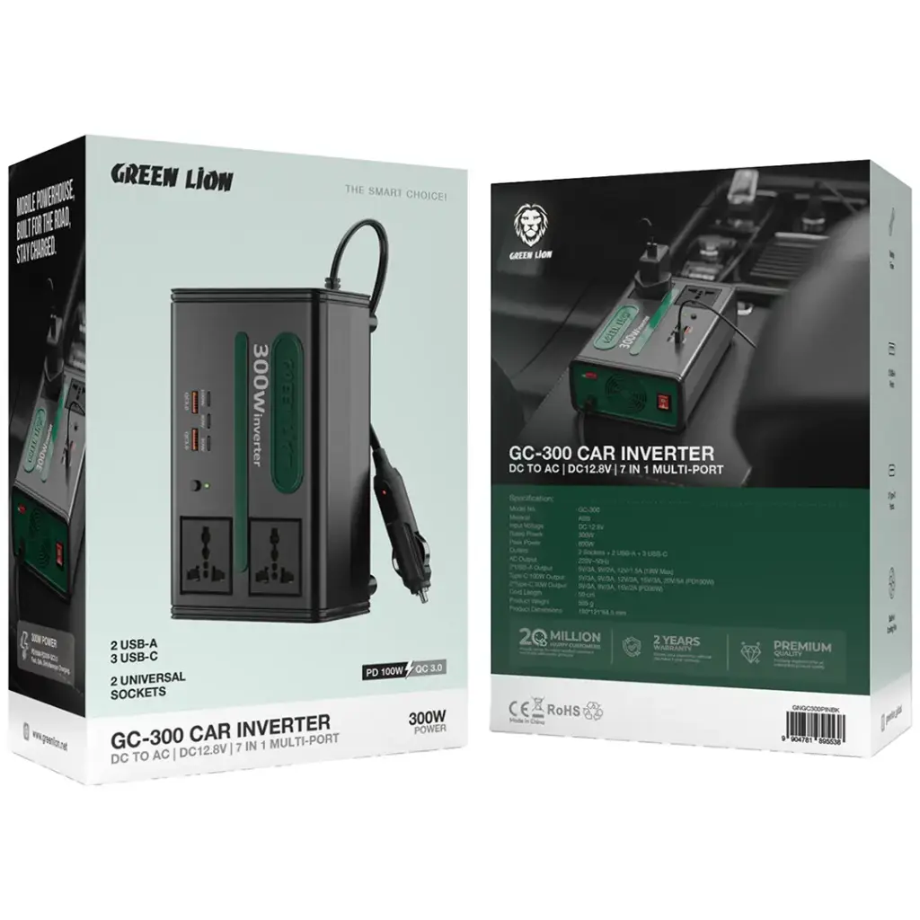 اینورتر خودرو گرین لاین مدل GCac-300 GNaGC300PINBK — تصویر ۲