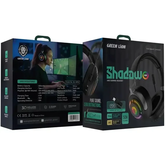 هدفون گیمینگ بیسیم گرین لاین Green Lion Shadow ANC — تصویر ۲