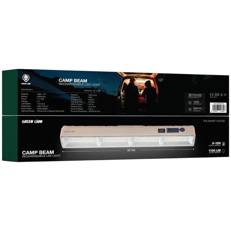 چراغ LED کمپینگ شارژی گرین لاین Green Lion Camp Beam — ظرفیت باتری ۶۶۰۰ میلیآمپرساعت