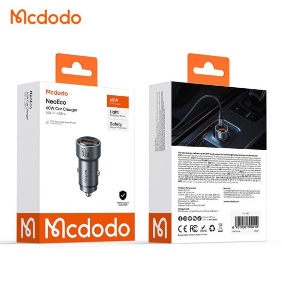 جعبه شارژر فندکی مک دودو CC-8210 سری NeoEco — توان کل ۶۰ وات