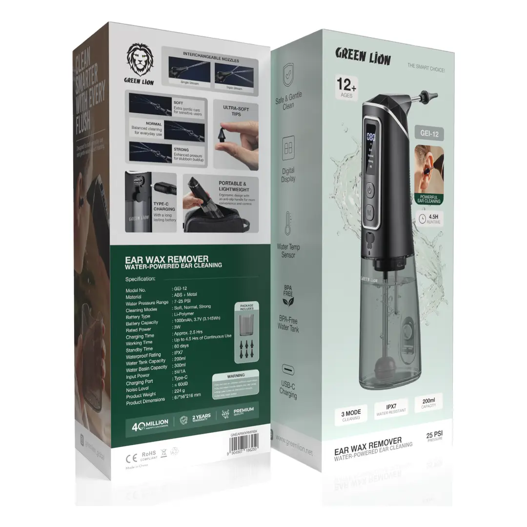 دستگاه شست‌وشو گوش گرین لاین | Green Lion Ear Wax Remover with Water-Powered Ear Cleaning
