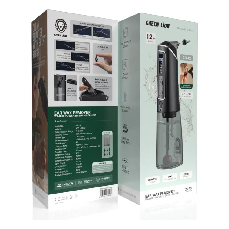 دستگاه شستوشو گوش گرین لاین | Green Lion Ear Wax Remover with Water-Powered Ear Cleaning