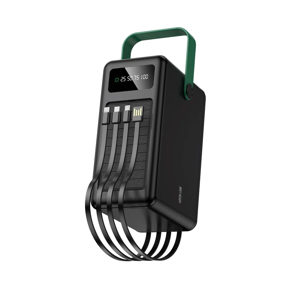 پاوربانک خورشیدی گرین لاین مدل Solar Max ظرفیت 120000mAh و 4 کابل متصل